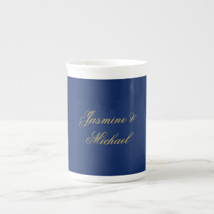 Lieflijke Chique Calligrafie Koppel Namen Blauw &  Porselein Kop