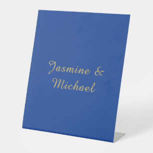Lieflijke Chique Calligrafie Koppel Namen Blauw & Reclamebord Met Voetstuk