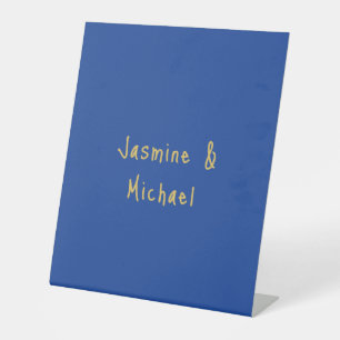 Lieflijke Chique Calligrafie Koppel Namen Blauw & Reclamebord Met Voetstuk