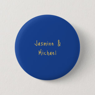 Lieflijke Chique Calligrafie Koppel Namen Blauw & Ronde Button 5,7 Cm