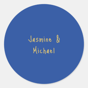 Lieflijke Chique Calligrafie Koppel Namen Blauw &  Ronde Sticker