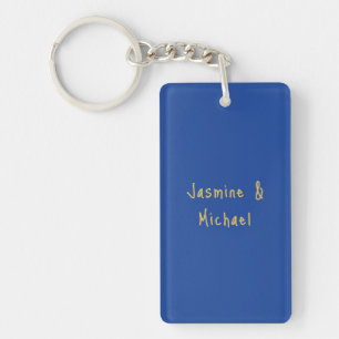 Lieflijke Chique Calligrafie Koppel Namen Blauw &  Sleutelhanger