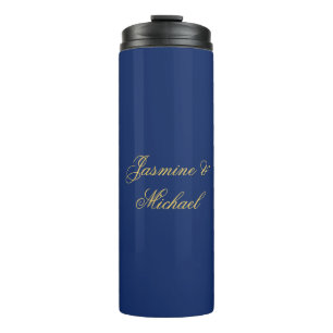 Lieflijke Chique Calligrafie Koppel Namen Blauw &  Thermosbeker
