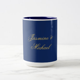 Lieflijke Chique Calligrafie Koppel Namen Blauw &  Tweekleurige Koffiemok