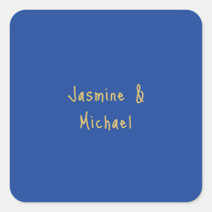 Lieflijke Chique Calligrafie Koppel Namen Blauw & Vierkante Sticker