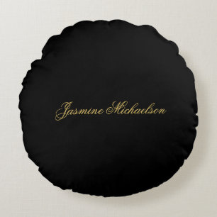 Lieflijke Chique Calligrafie Naam Zwart & Goud Rond Kussen