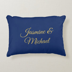 Lieflijke Chique Calligraphy Koppel Namen Blauw & Accent Kussen