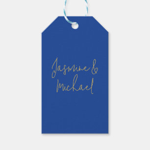 Lieflijke Chique Calligraphy Koppel Namen Blauw & Cadeaulabel