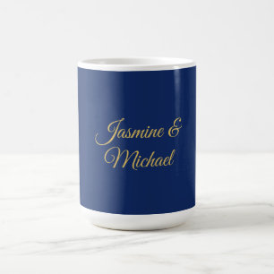 Lieflijke Chique Calligraphy Koppel Namen Blauw &  Koffiemok
