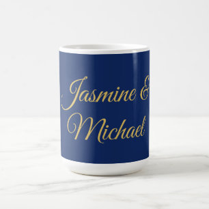 Lieflijke Chique Calligraphy Koppel Namen Blauw &  Koffiemok
