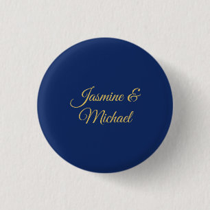 Lieflijke Chique Calligraphy Koppel Namen Blauw &  Ronde Button 3,2 Cm