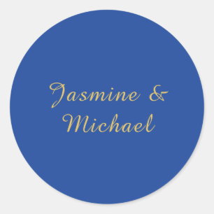 Lieflijke Chique Calligraphy Koppel Namen Blauw &  Ronde Sticker