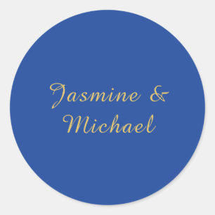 Lieflijke Chique Calligraphy Koppel Namen Blauw &  Ronde Sticker