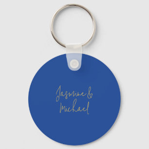 Lieflijke Chique Calligraphy Koppel Namen Blauw &  Sleutelhanger