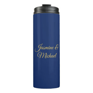 Lieflijke Chique Calligraphy Koppel Namen Blauw &  Thermosbeker