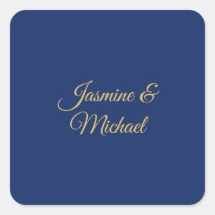 Lieflijke Chique Calligraphy Koppel Namen Blauw &  Vierkante Sticker