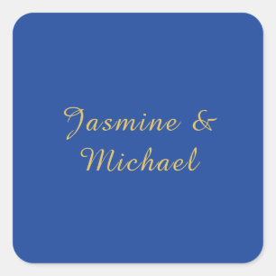 Lieflijke Chique Calligraphy Koppel Namen Blauw &  Vierkante Sticker