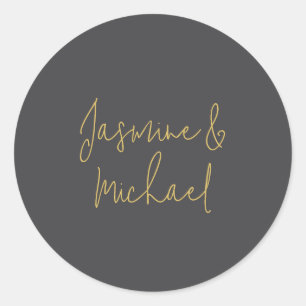 Lieflijke Chique Calligraphy Koppel Namen Grijs &  Ronde Sticker
