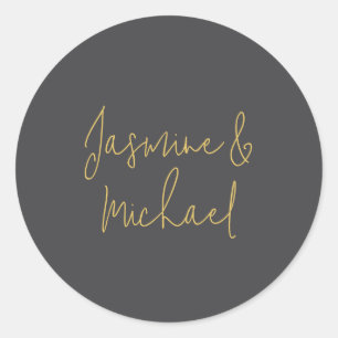 Lieflijke Chique Calligraphy Koppel Namen Grijs & Ronde Sticker