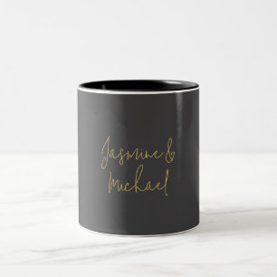 Lieflijke Chique Calligraphy Koppel Namen Grijs &  Tweekleurige Koffiemok