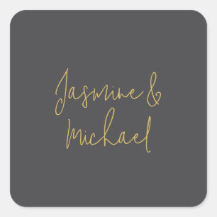 Lieflijke Chique Calligraphy Koppel Namen Grijs &  Vierkante Sticker