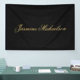 Lieflijke Chique Calligraphy Naam Zwart & Goud Spandoek