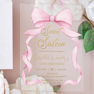 Lieflijke Coquette Roze Lint Strikken Sweet 16 Ver Acryl Uitnodigingen