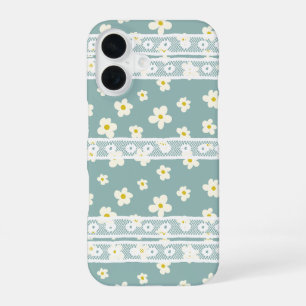 Lieflijke decoratieve kant en bloesem Cute blauwe iPhone 16 Hoesje
