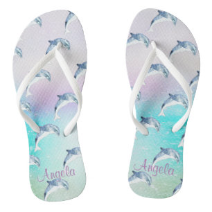 Lieflijke dolfijnen, penseelstreek gepersonaliseer teenslippers