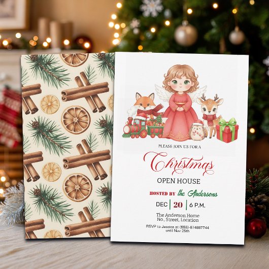 Lieflijke engel bosdieren Kerst open huis Kaart