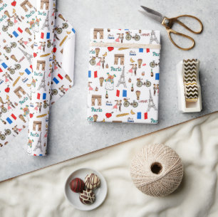 Lieflijke grillige Parijse motieven met Eiffeltore Cadeaupapier