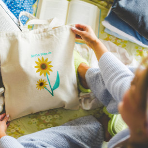 Lieflijke Handgetekende Digitale Zoete Zonnebloem Tote Bag