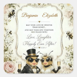 Lieflijke honingbijen, elegante bloemachtige bruil vierkante sticker