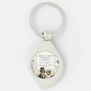 Lieflijke honingbijen, elegante bloemige bruiloft sleutelhanger