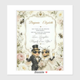 Lieflijke honingbijen, elegante bloemige bruiloft sticker