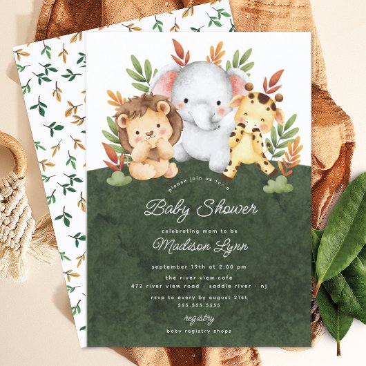 Lieflijke Jungle Dieren Baby Shower Kaart