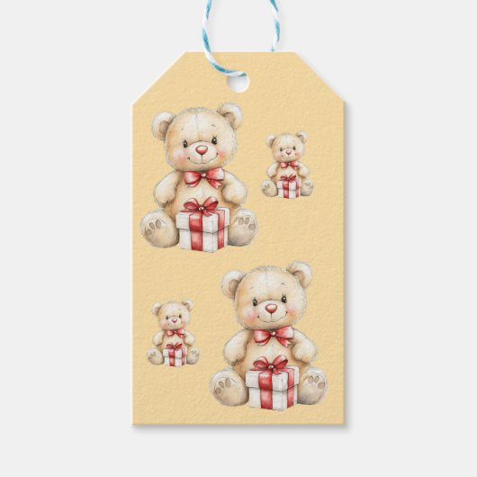 Lieflijke Kerst Teddy Bear Cadeaulabel (Voorkant)