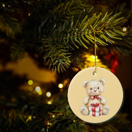 Lieflijke Kerst Teddy Bear gepersonaliseerd Keramisch Ornament