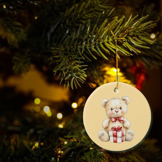 Lieflijke Kerst Teddy Bear gepersonaliseerd Keramisch Ornament