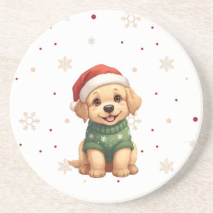 Lieflijke Kersthond - Feestelijke Puppychristmas Zandsteen Onderzetter