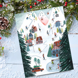 Lieflijke Noordse schaatsdorps Kerstmis Feestdagenkaart