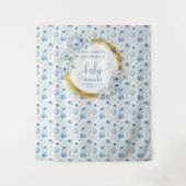 Lieflijke pastel blauwe bloemen gouden babyshower wandkleed (Voorkant)