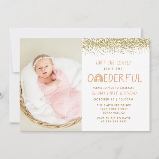 Lieflijke Pastel Regenboog 1e Verjaardagsfoto Kaart (Voorkant)