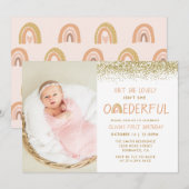 Lieflijke Pastel Regenboog 1e Verjaardagsfoto Kaart (Voorkant / Achterkant)