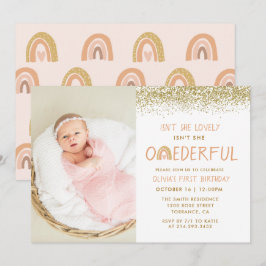Lieflijke Pastel Regenboog 1e Verjaardagsfoto Kaart