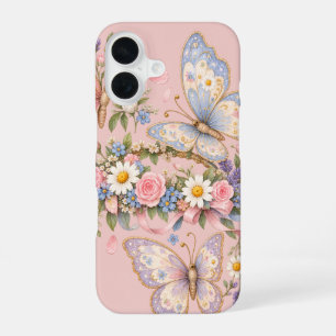 Lieflijke Pastel Vlinder Kunst iPhone 16 Hoesje