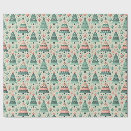 Lieflijke Pastelkleurige Pre-Tienertijd Kerstbomen Cadeaupapier (Vlak)