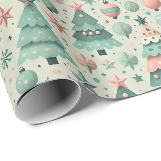 Lieflijke Pastelkleurige Pre-Tienertijd Kerstbomen Cadeaupapier (Rol Hoek)