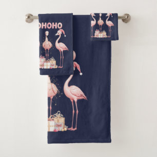 Lieflijke Roze Flamingo's Met Cadeaus, Sneeuwvlokk Bad Handdoek