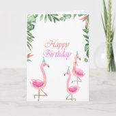 Lieflijke Roze Flamingo's Tropische Bladeren Kaart (Voorkant)